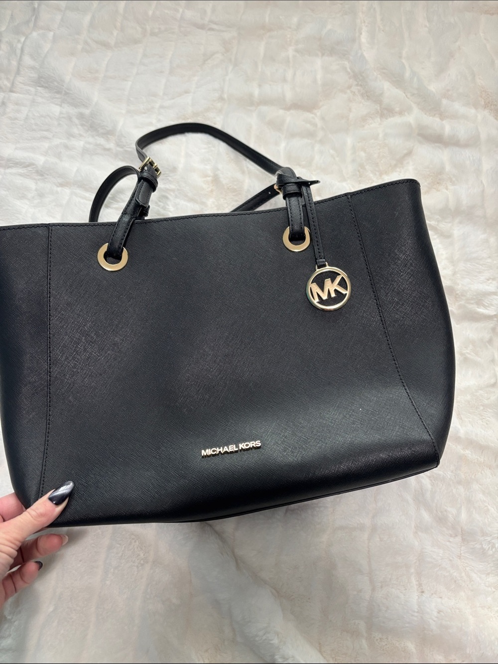 Michael Kors Black Saffiano Tote with Gold Hardware